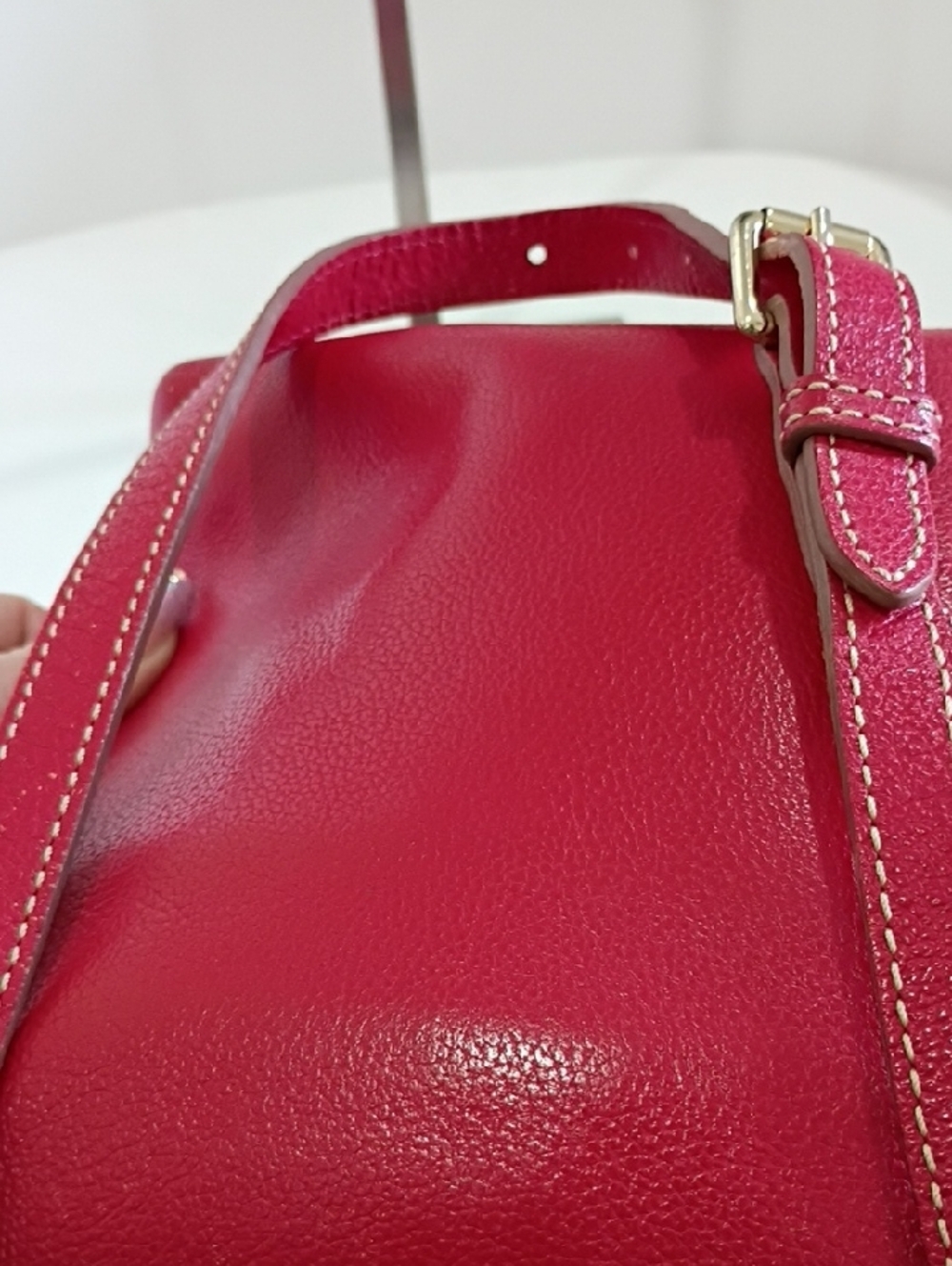 Dooney & Bourke Red Leather Crossbody with Gold Plaque And Adjustable Strap - Picture 3 of 7